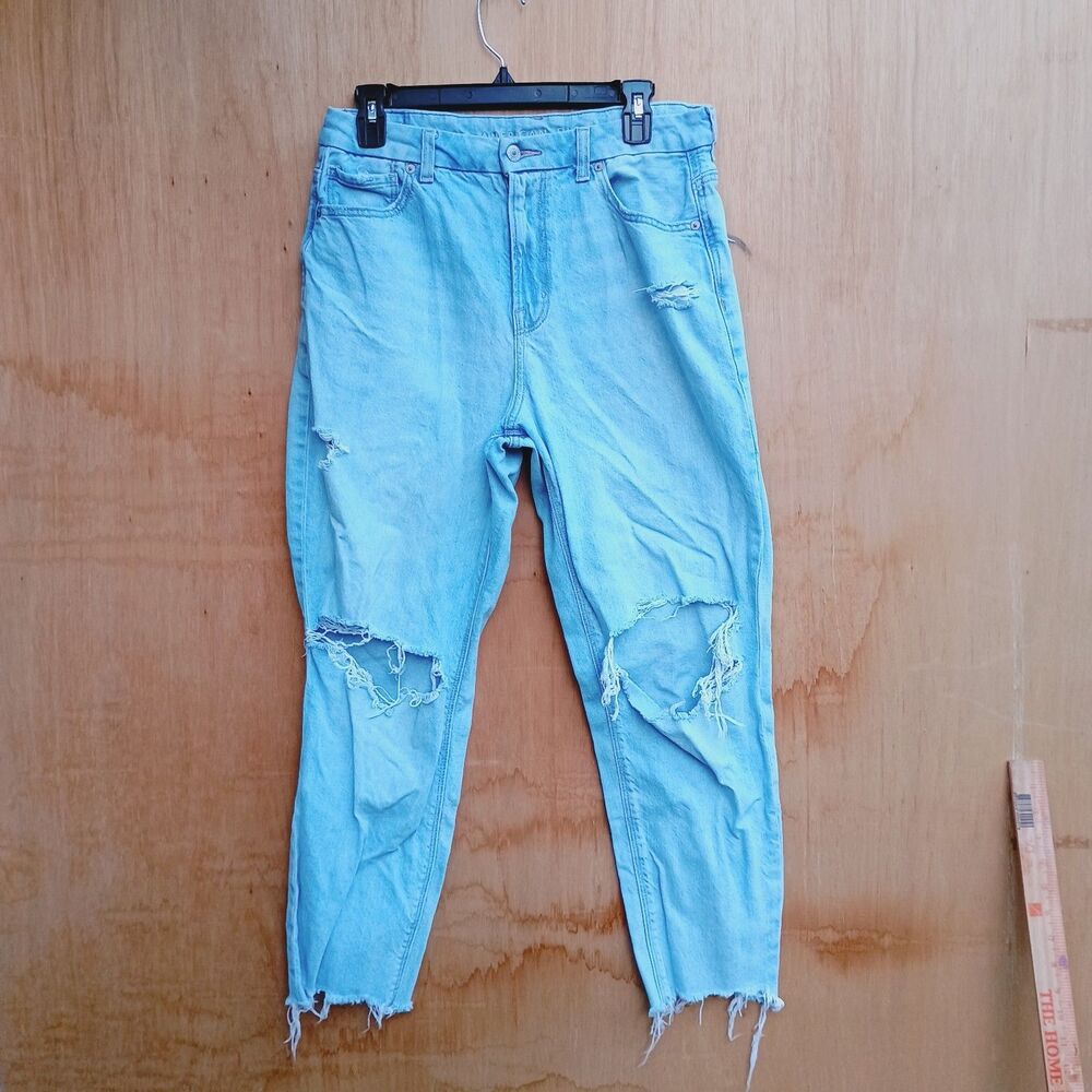 American Eagle Curvy Mom Jean Strigid Ripped Ankle High Rise Distressed 10 Short
